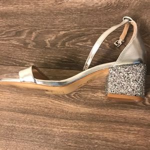 Silver heels with glitter block heel & ankle strap
